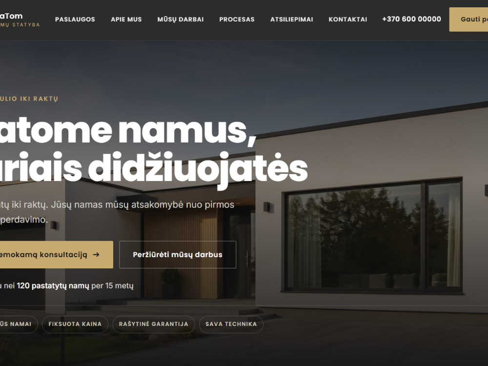 Namų statybos svetainės pavyzdys